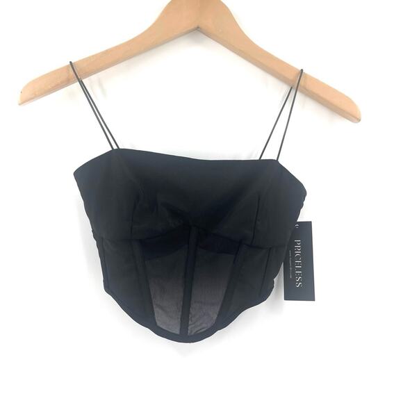 PRICELESS Bustier Size Small Can’t Resist Black NWT Boning Sexy Sheer Mesh Crop - Picture 3 of 14